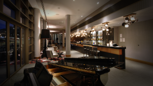 grand piano in hotel bar area