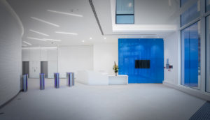 Reception area in modern clean office building