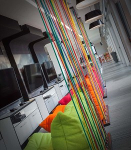 Office games area with colourful bean bags