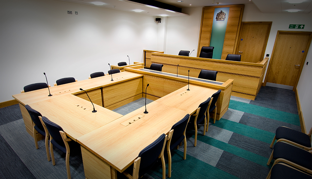 court room fit out table and chairs
